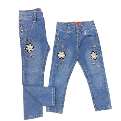 Flower Design Girls Jeans Trouser