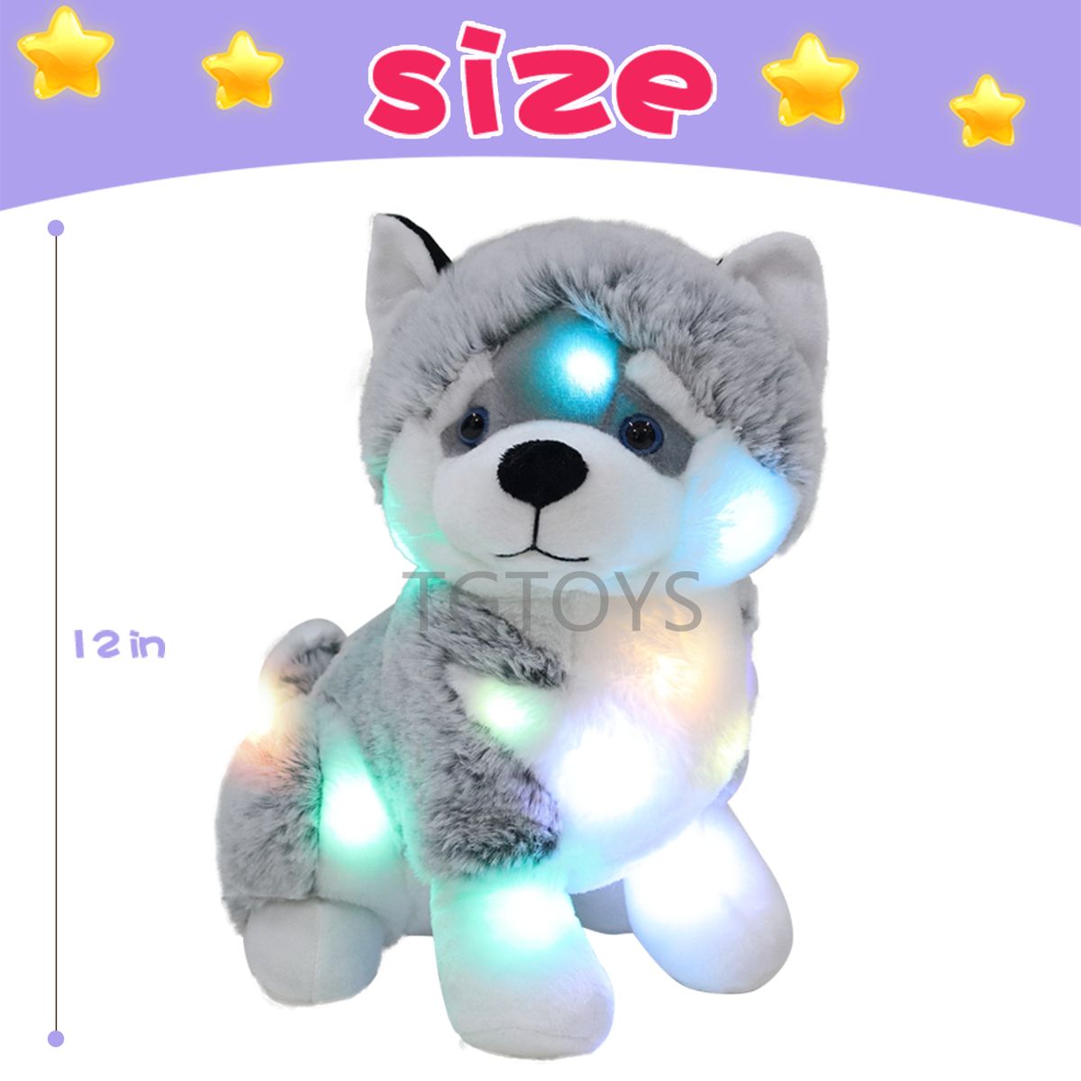 Light up Husky Stuffed Animals for Kids Musical Dog Plush Toy with Night Light Puppy Stuffed Animal for Girls Babies 12