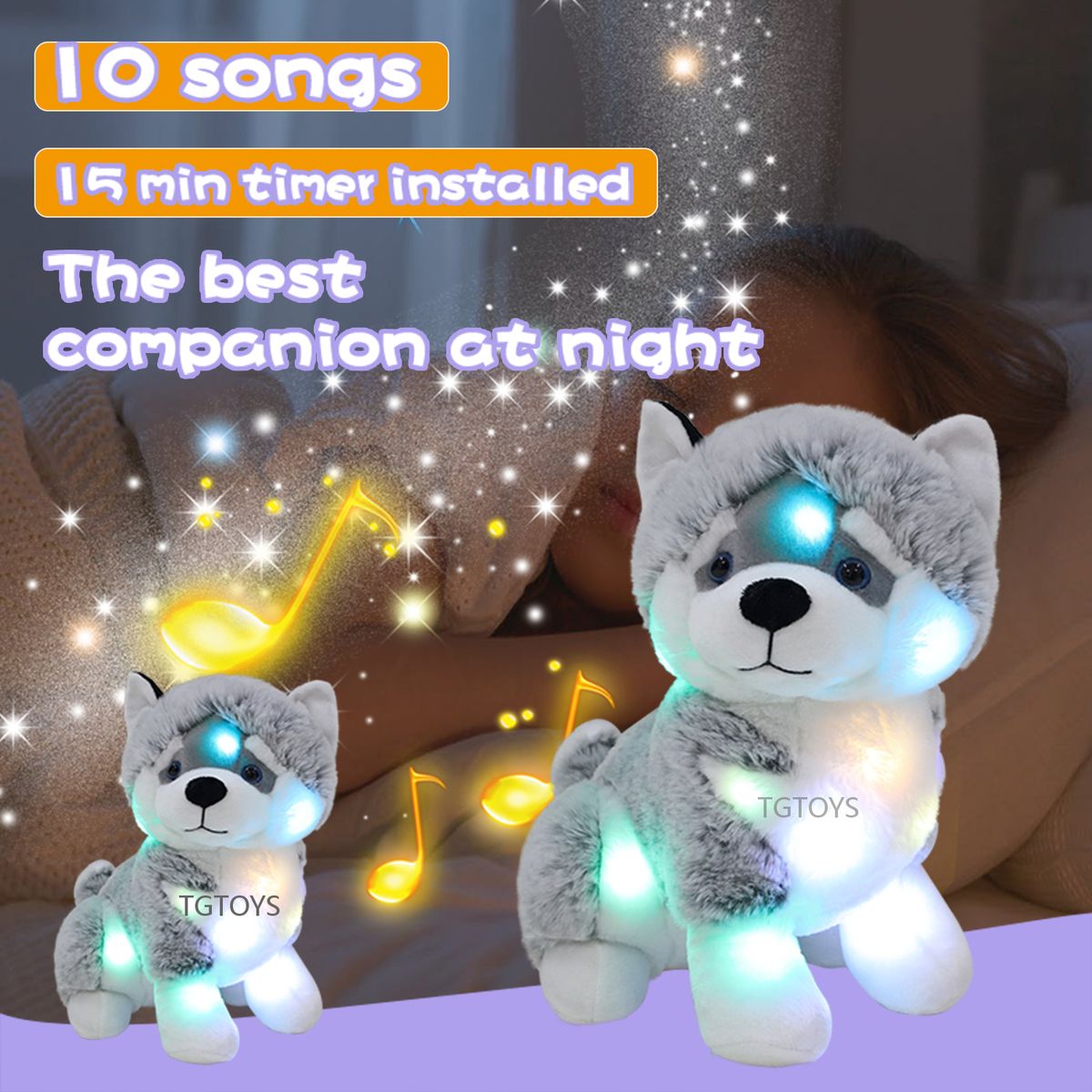 Light up Husky Stuffed Animals for Kids Musical Dog Plush Toy with Night Light Puppy Stuffed Animal for Girls Babies 12