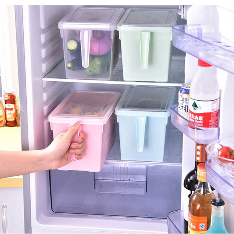5L Large Capacity Plastic Crisper 3 Colors Fruits And Vegetables Sealed Food Crisper Refrigerator Kitchen Storage Box With Handle Blue