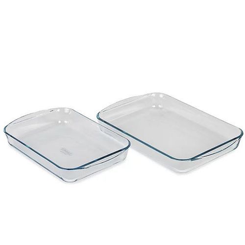 2Pieces Borosilicate Glass Roaster Set, 35x23cm & 40x28cm