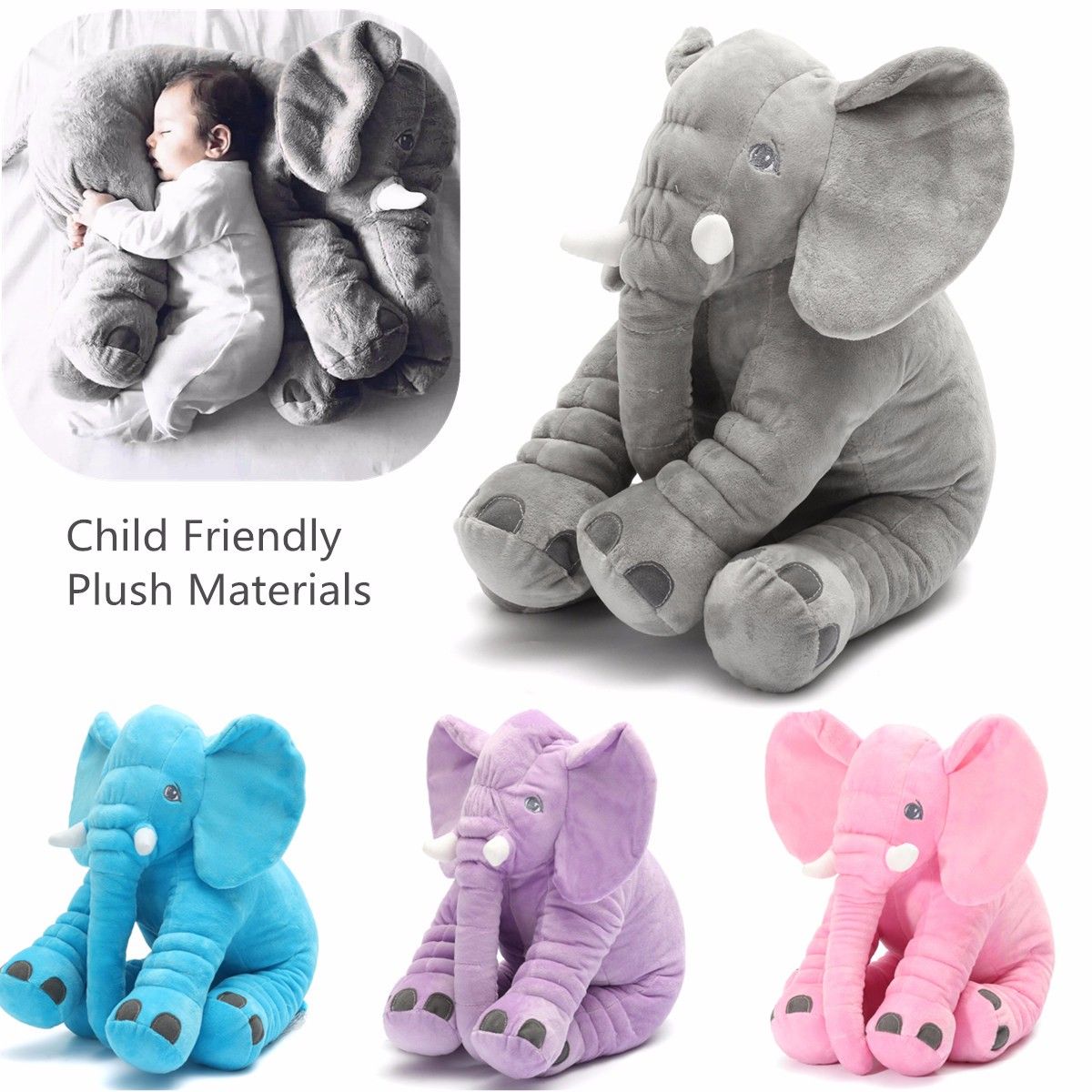 Kids Baby Soft Elephant Doll Sleeping Pillow Plush Stuf Grey