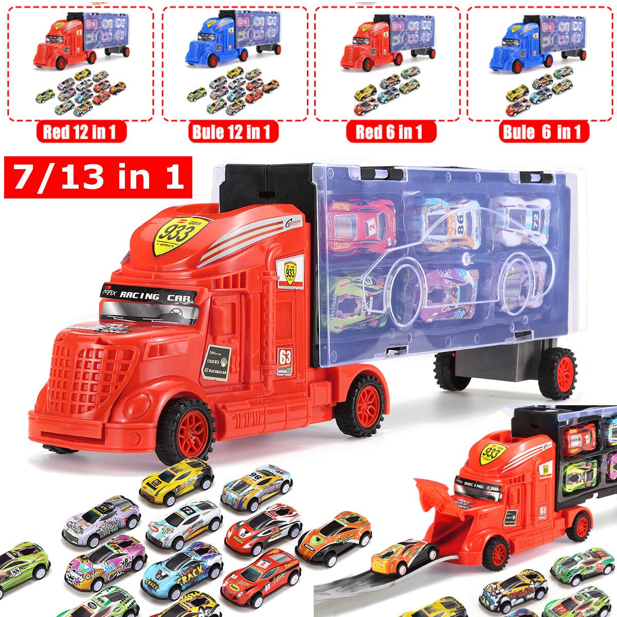 6/12pcs Vehicle Set Pull Back Car Toys For Boys Kids Child Party Education Favors Toy Christmas Gift Set Red+6car