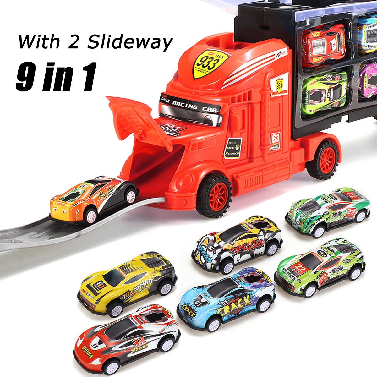 6/12pcs Vehicle Set Pull Back Car Toys For Boys Kids Child Party Education Favors Toy Christmas Gift Set Red+6car