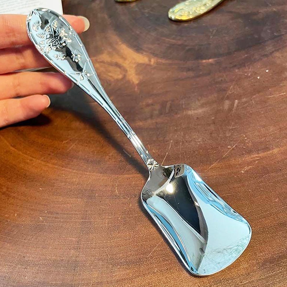 Vintage Square Head Stainless Steel Dessert Spoons 4pcs Set for Ice Silver
