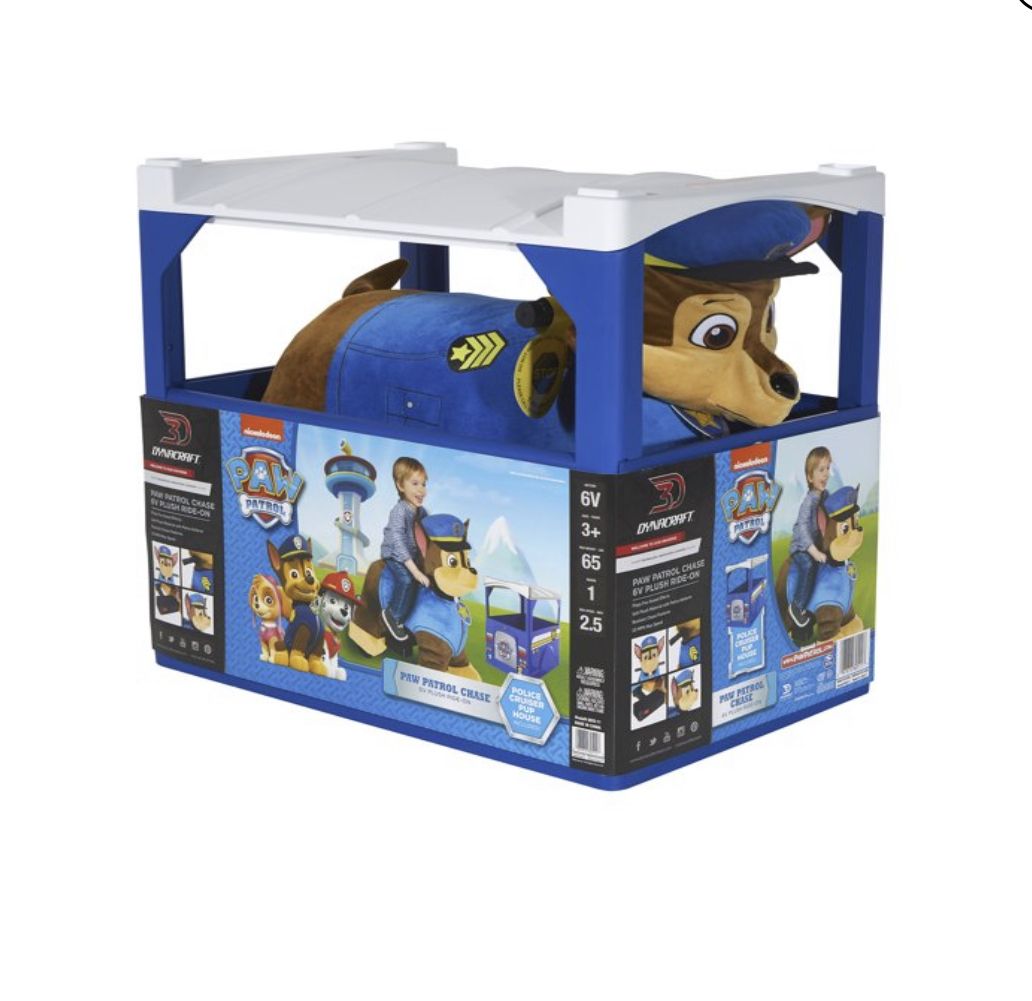 6 Volt Plush Paw Patrol Ride On With Pup House - Chase/Marshall/Skye