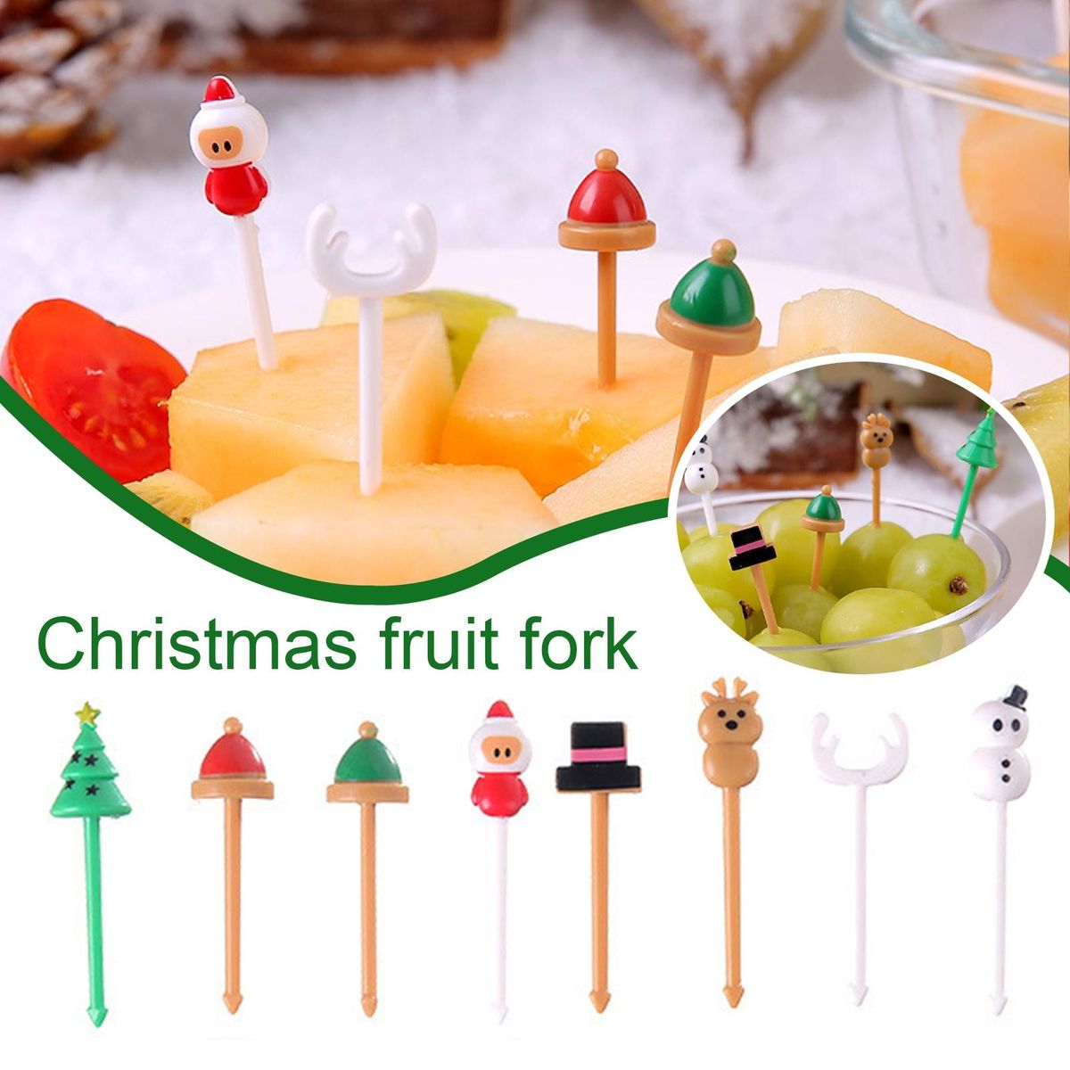 Kid-friendly Fruit Sign 8pcs Festive Fruit Picks for Christmas Mix Color