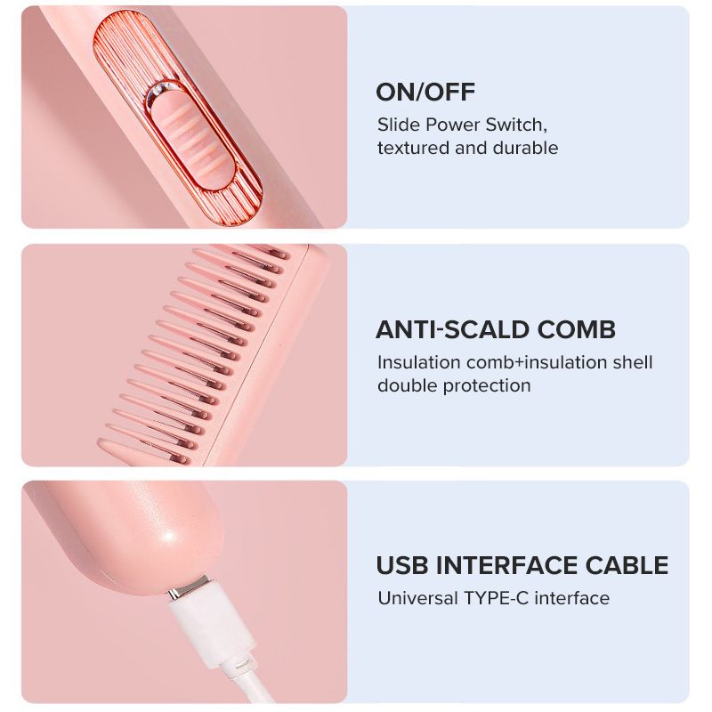 Unisex Portable Travel Heat Comb Brushes Beard Or Hair Straightener Tools USB TYPE-C Interface