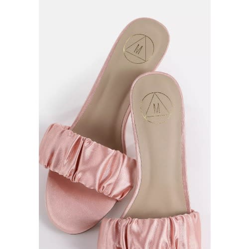 Peach Satin Ruched Mules