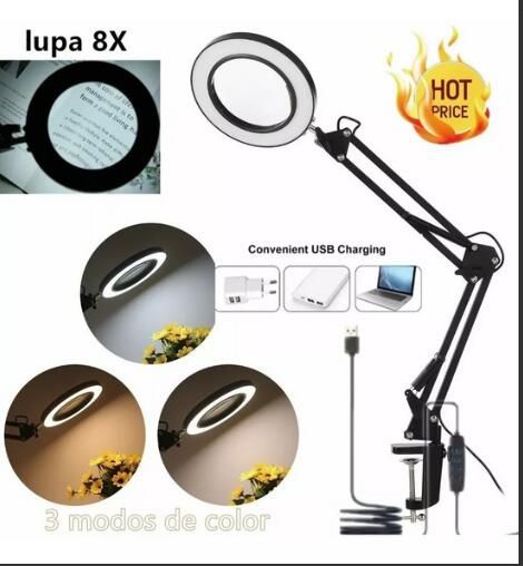 LED Adjustable Magnifier Desk Light With Clamp-8X