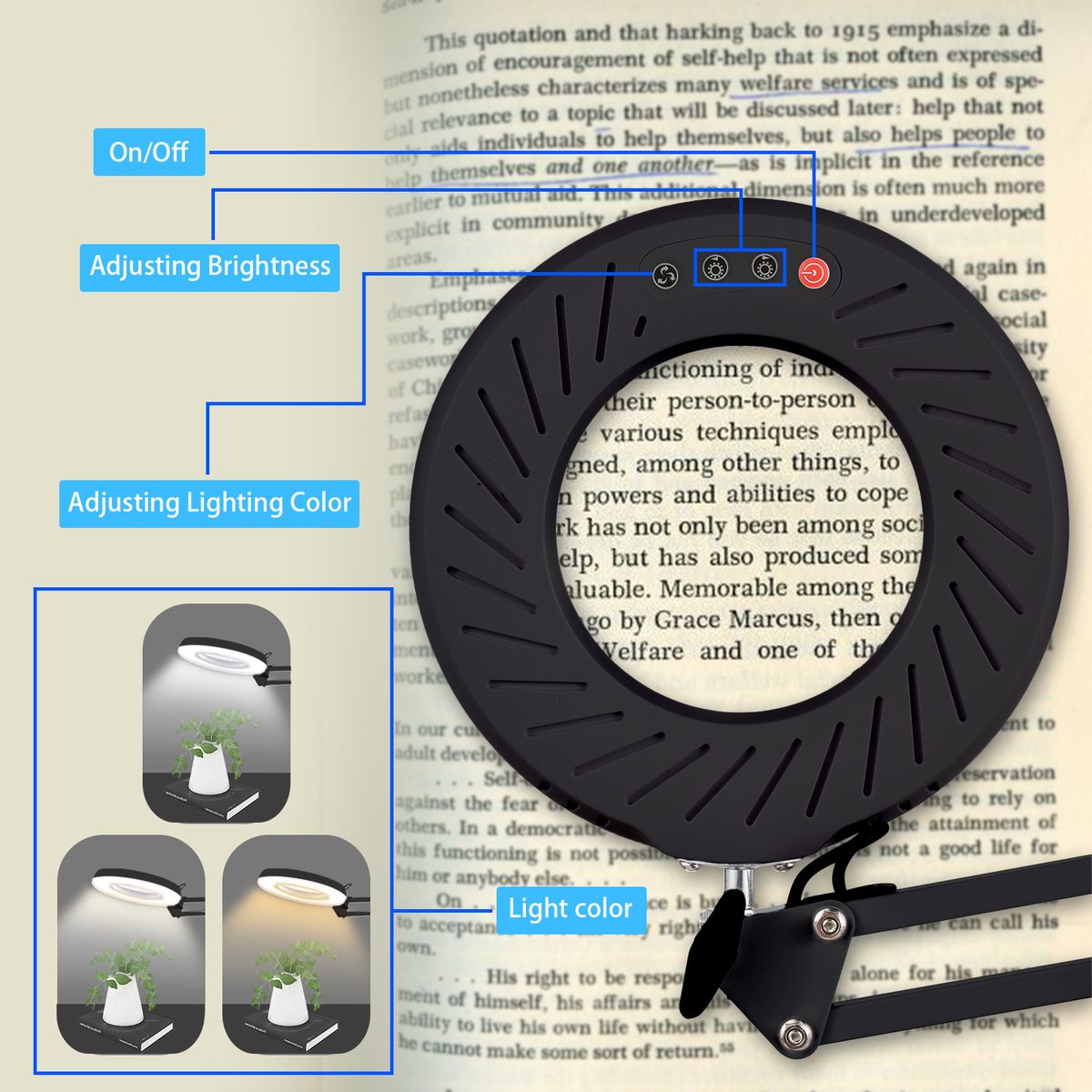 LED Adjustable Magnifier Desk Light With Clamp-8X