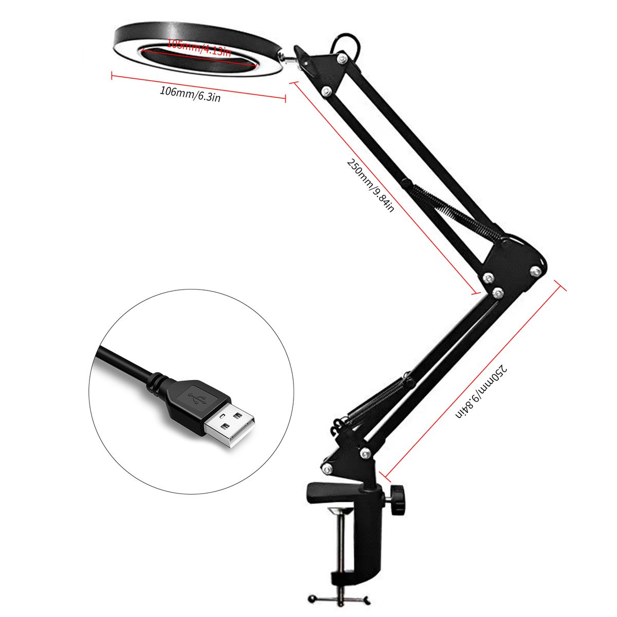 LED Adjustable Magnifier Desk Light With Clamp-8X