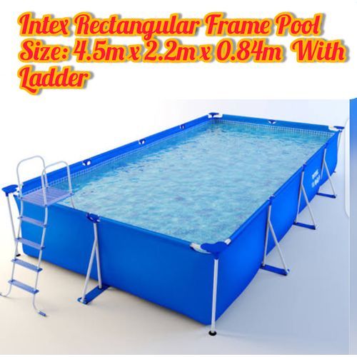 Metal Frame Rectangle  Swimming Pool Set With Ladder- 4.5m X 2.2m X 84cm-BLUE