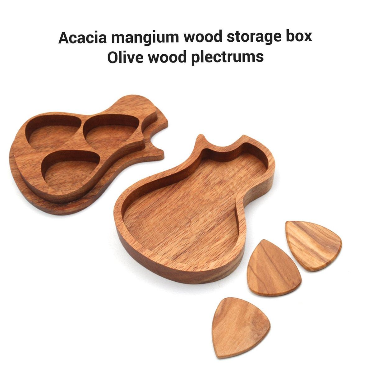 Delicate Wooden Guitar Pick Set Plectrum Storage Holder Case Box with 3pcs Guitar Picks Wood Guitar Accessories