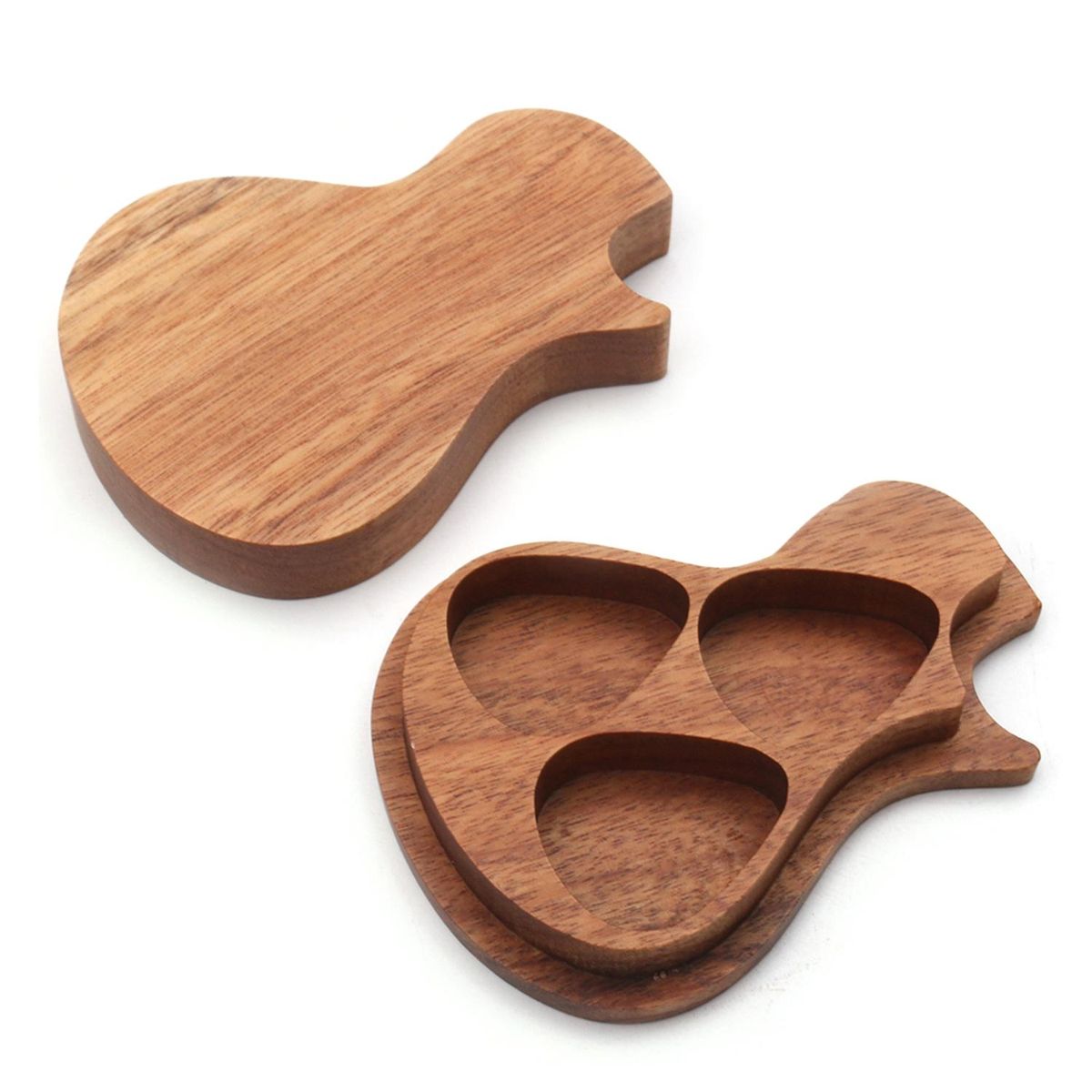 Delicate Wooden Guitar Pick Set Plectrum Storage Holder Case Box with 3pcs Guitar Picks Wood Guitar Accessories