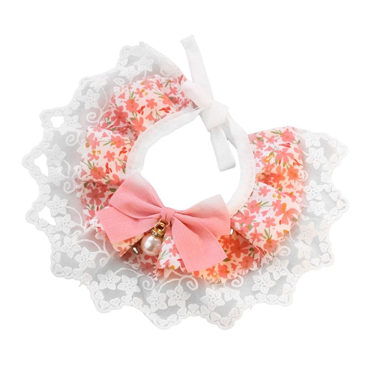 Pet Collar Floral Print Pet Cat Bowknot Necklace Pink