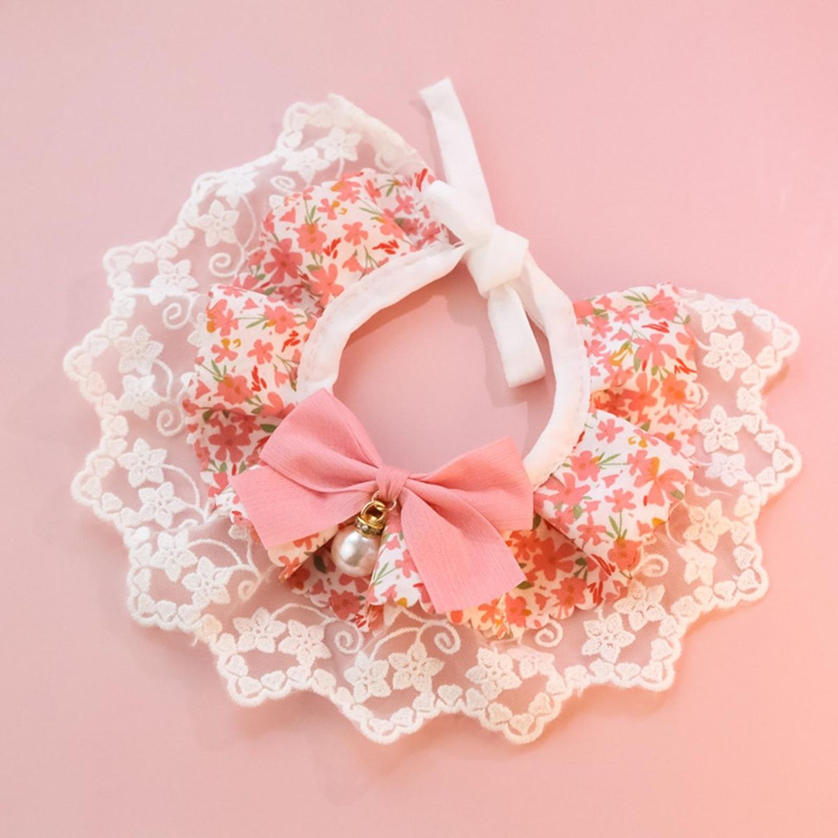 Pet Collar Floral Print Pet Cat Bowknot Necklace Pink