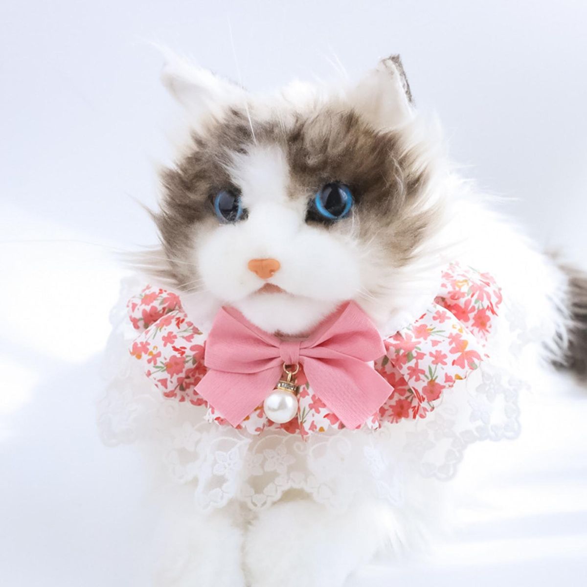 Pet Collar Floral Print Pet Cat Bowknot Necklace Pink