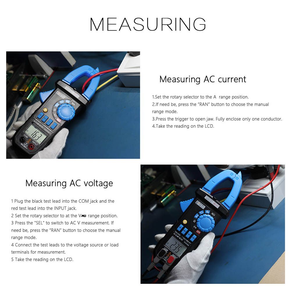 Digital Clamp Multimeter Lighting Function Durable NCV Automatic 600A 600V With Test Probe
