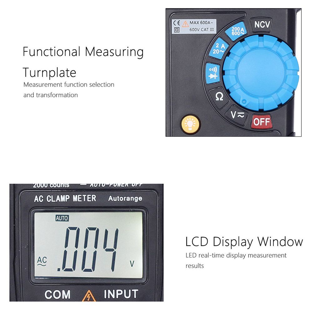 Digital Clamp Multimeter Lighting Function Durable NCV Automatic 600A 600V With Test Probe