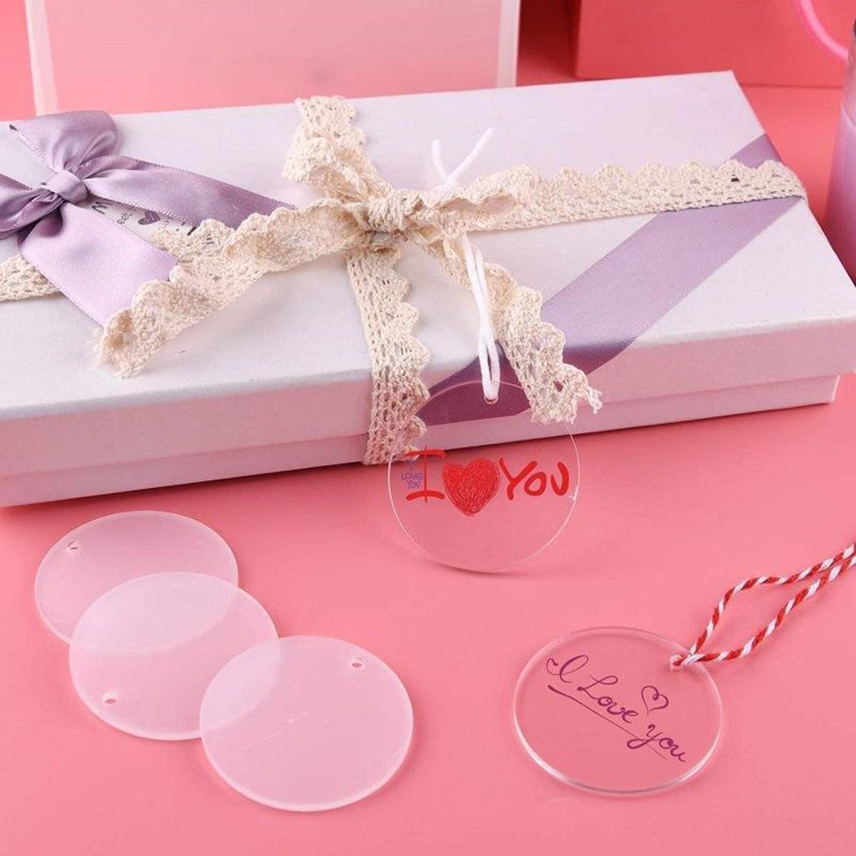 180Pcs Clear Acrylic Circle Discs Keychain  Tassel DIY