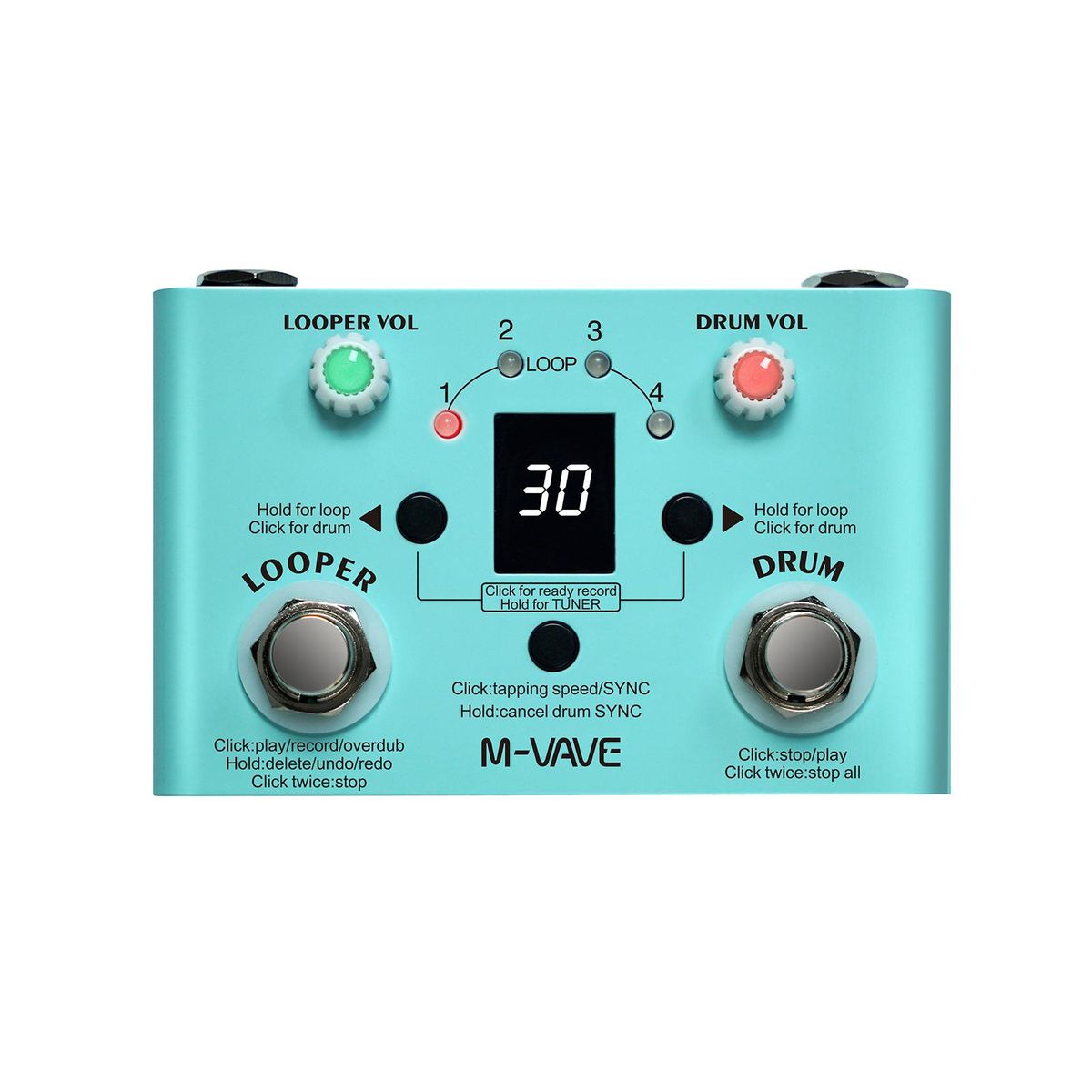 M-VAVE LOST TEMPO Effect Pedal Drum & Looper Effector Mini 2-in-1 Looper & Drum Machine Double Footswitch Looper Pedal Looper Guitar Pedal 30 Drums & 4 Loops High Precision Tuner Adjustable Speed