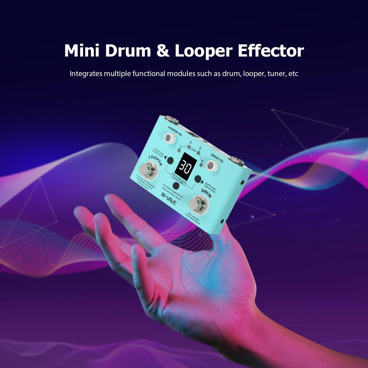 M-VAVE LOST TEMPO Effect Pedal Drum & Looper Effector Mini 2-in-1 Looper & Drum Machine Double Footswitch Looper Pedal Looper Guitar Pedal 30 Drums & 4 Loops High Precision Tuner Adjustable Speed