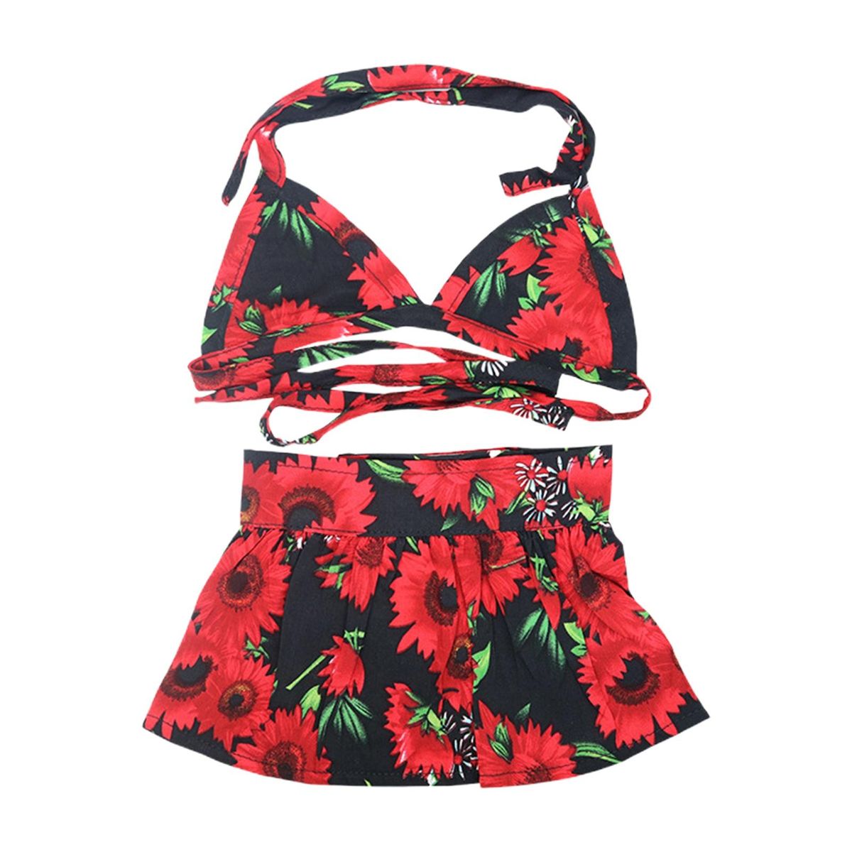 1 Set Pet Swimsuit Floral Print Dog Cat Summer Beach Skirt Red