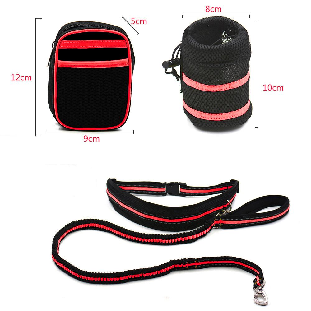 Hands Free Running Retractable Dog Leash Waist Belt With Sundries Pocket