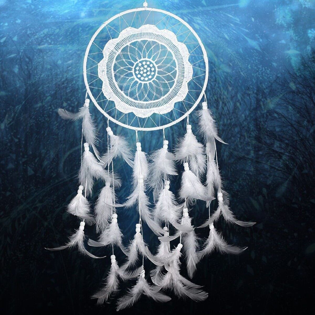 White Lace Dream Catcher Feather Bead Wall Hanging Decoration Ornament Gift 63cm