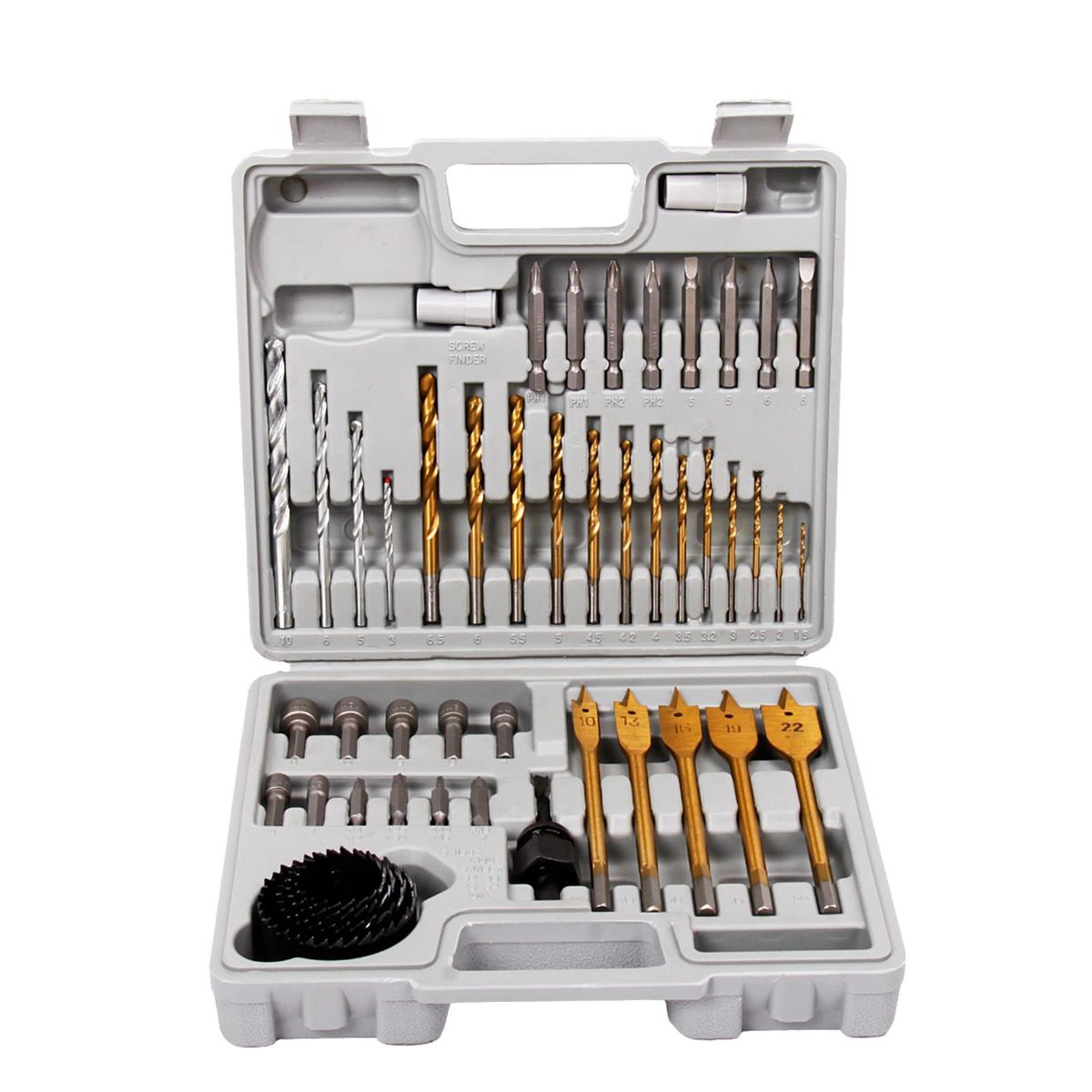 47 Pieces Drill Bit Set Screwdriver Bit Set Includes Hole Saws Masonry Drill Bits Wood Drill Bits & More with Plastic Case for DIY Household Repair