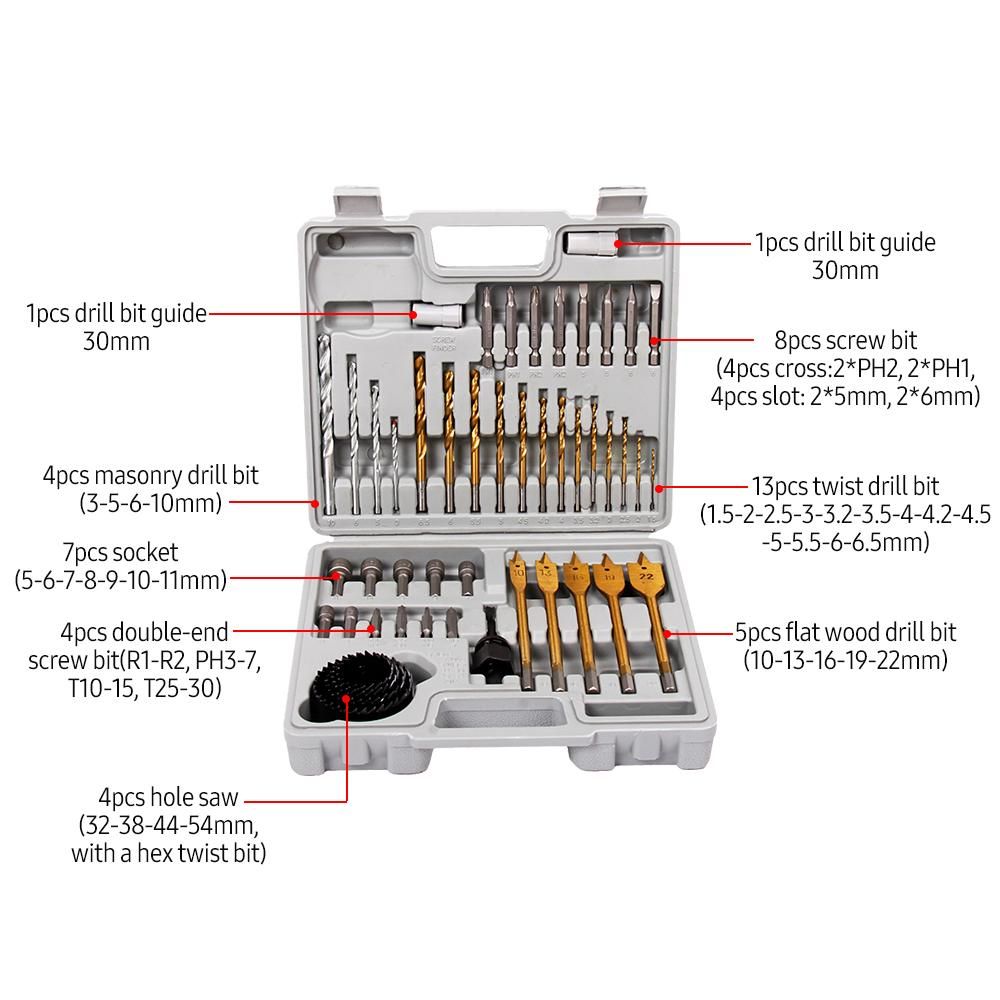 47 Pieces Drill Bit Set Screwdriver Bit Set Includes Hole Saws Masonry Drill Bits Wood Drill Bits & More with Plastic Case for DIY Household Repair