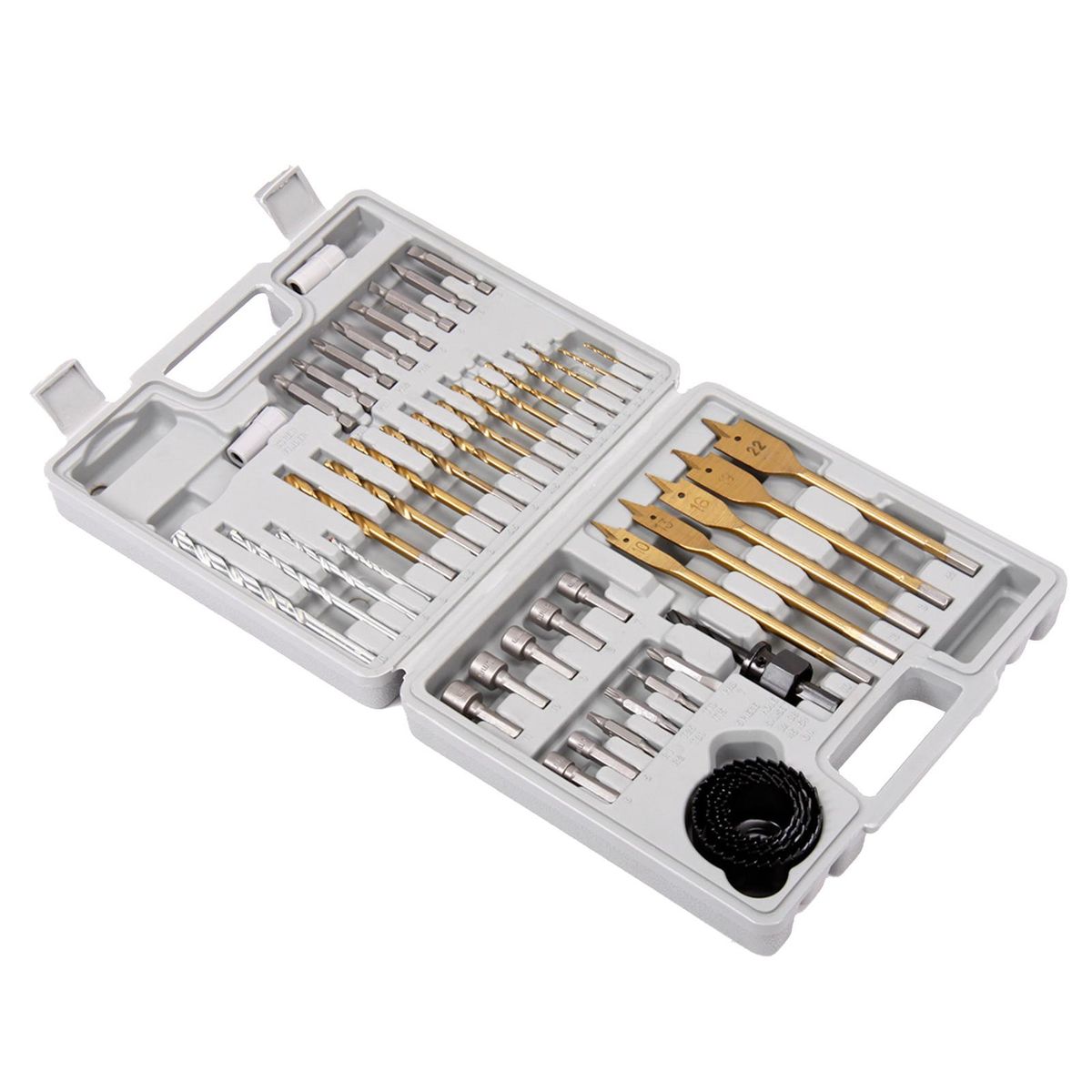 47 Pieces Drill Bit Set Screwdriver Bit Set Includes Hole Saws Masonry Drill Bits Wood Drill Bits & More with Plastic Case for DIY Household Repair