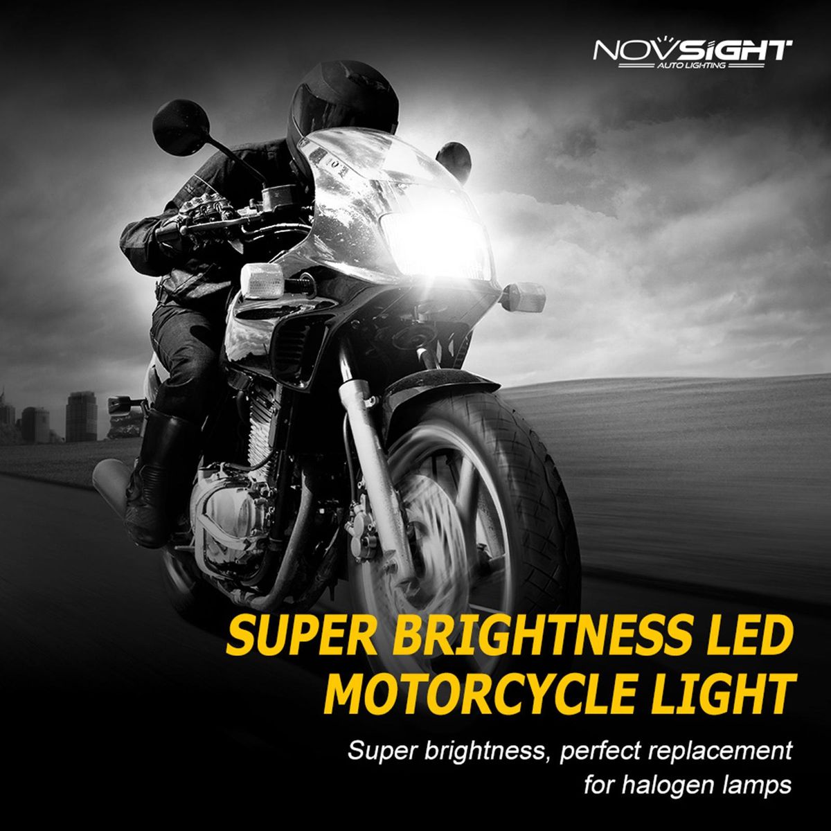 NOVSIGHT Motorcycle LED Fog lights 5000LM Headlight Bulb 6000K White Running Light 28W, Novsight H4, 360°Beam Angle HID Decoder Headlamp, IP68 Waterproof