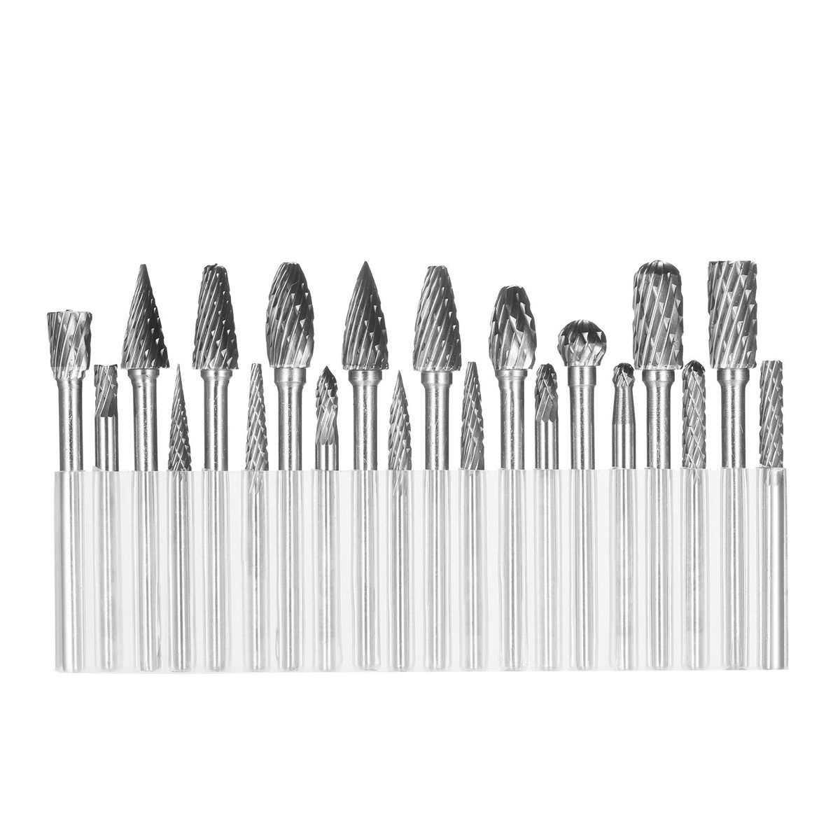 20pcs Double Cut Carbide Rotary Burr Set 1/8in Shank 1/4in and 1/8in Head Size Tungsten Steel Rotary Files Die Grinder Bits for Woodworking Drilling Metal Craving Engraving Polishing