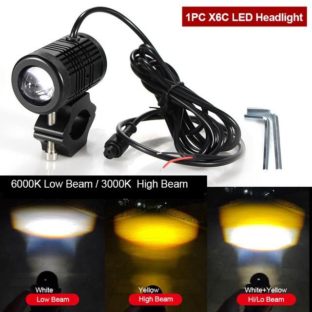Universal Car Motorcycle LED Projector Lens Work Spotlights White Yellow Dual Colors High Low Beam High Power Mini Size External