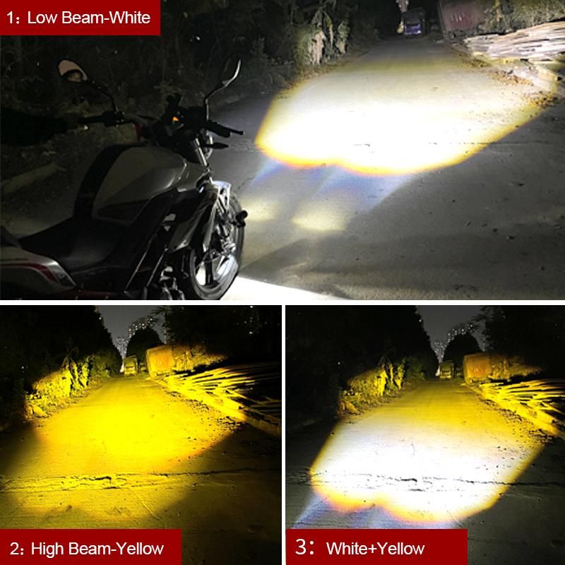 Universal Car Motorcycle LED Projector Lens Work Spotlights White Yellow Dual Colors High Low Beam High Power Mini Size External