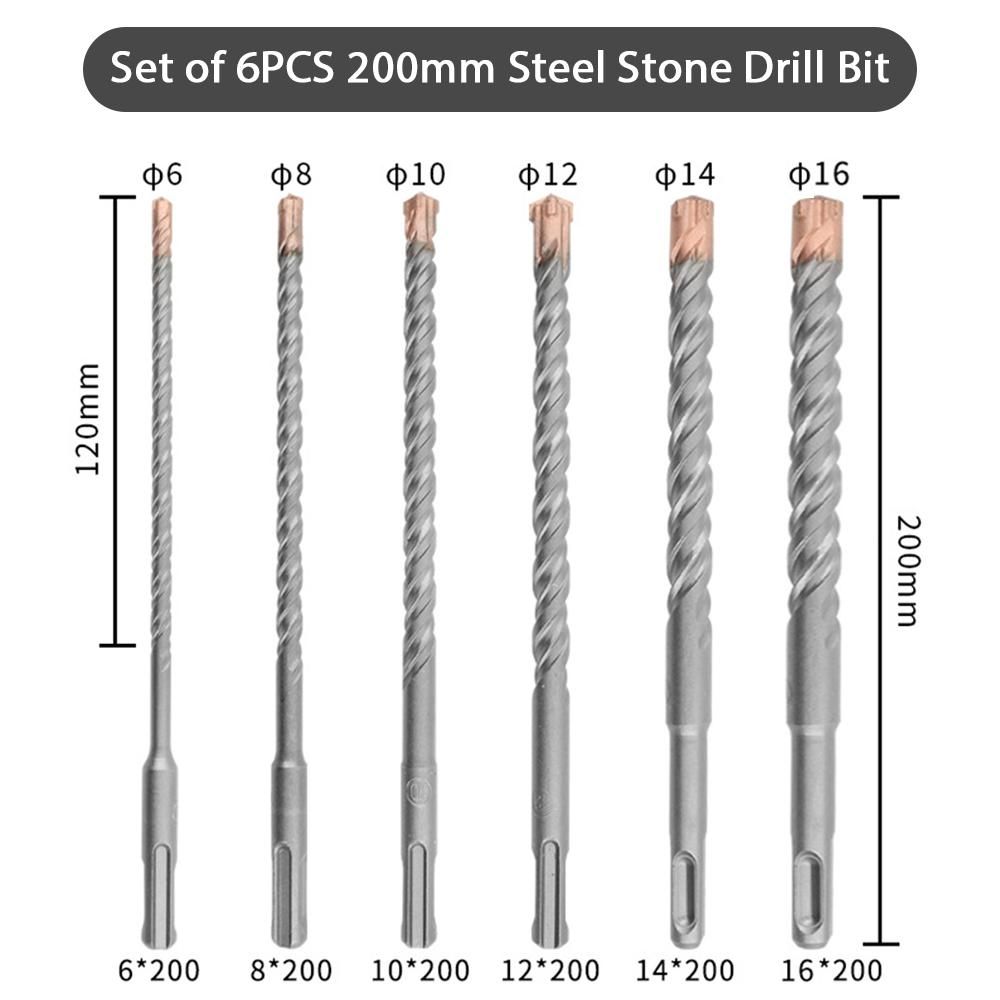 Set of 6PCS 200mm Steel Stone Drill Bit C-ross Cutter Set Kit for Brick Stone Concrete