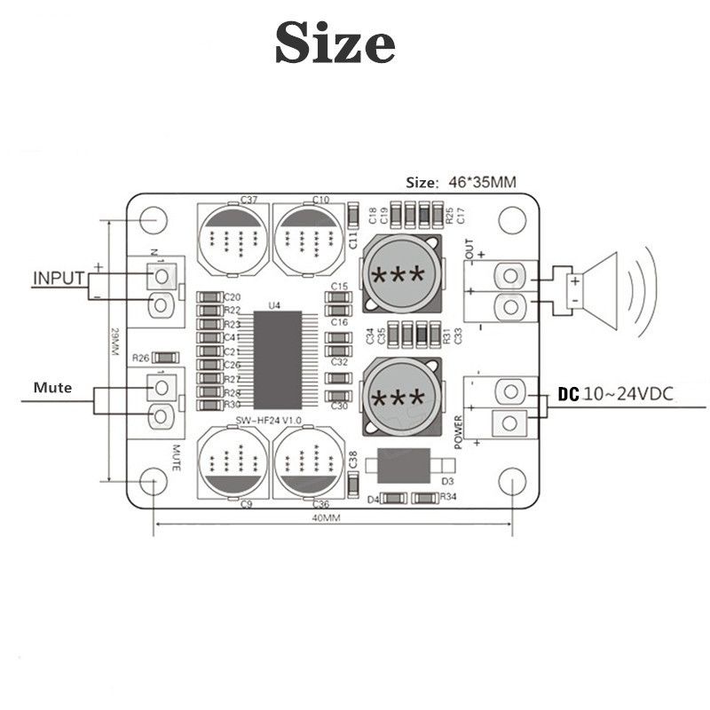 Dc 8-24V Digital Power Amplifier Board Mono 1* 60W Digital