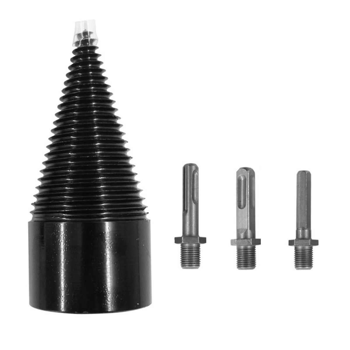 Wood Splitter Drill Bit Firewood Log Splitter Drill Bit Heavy Duty Drill Screw Cone Driver 42mm with 3 Removable Shanks (Round, Square, Hex)
