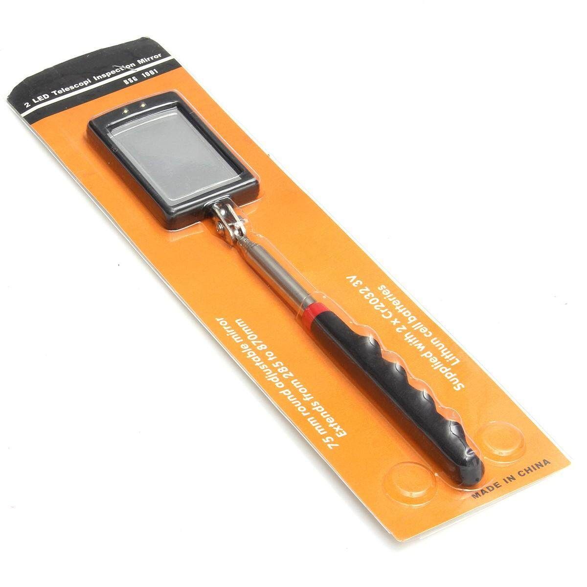 Telescopic Inspection Stick Mirror 2 Bright LED Light Extends 29-87cm Car Home
