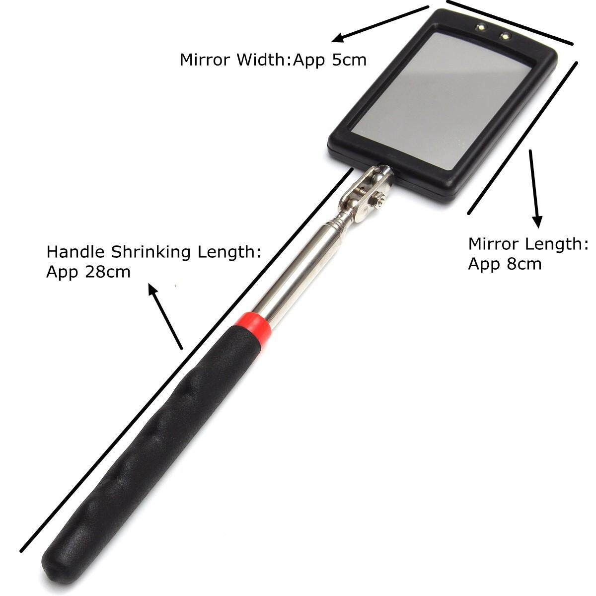 Telescopic Inspection Stick Mirror 2 Bright LED Light Extends 29-87cm Car Home