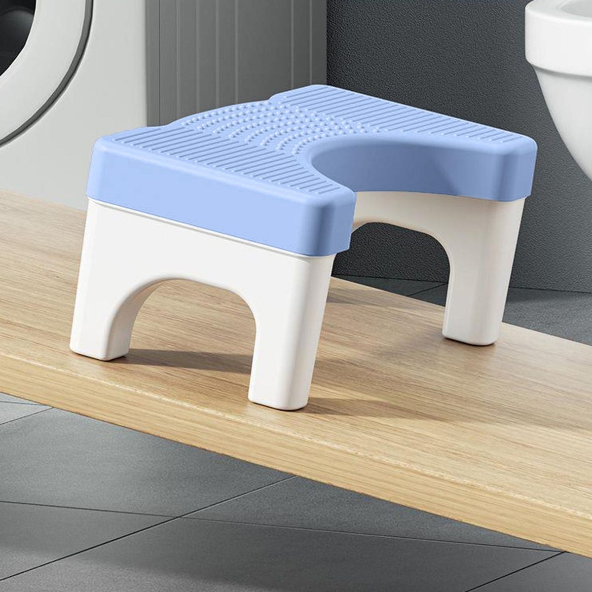 High Strength Toilet Footstool Squatease Portable Non-slip for Ages Blue White