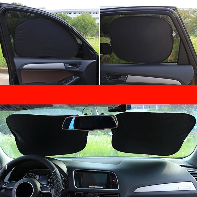 6Pcs Car Windshield Side Rear Window Sun Shade-Black Silver