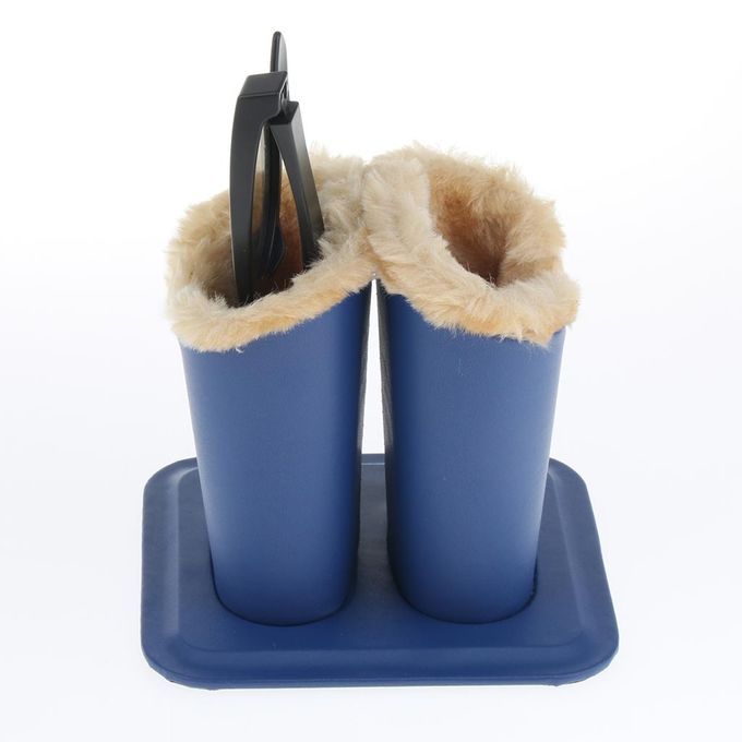 Cotton Plush Lined Eyeglass Holder Stands Upright Desktop Pen Blue