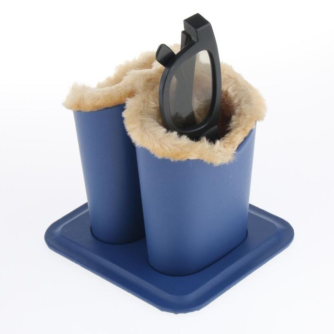 Cotton Plush Lined Eyeglass Holder Stands Upright Desktop Pen Blue