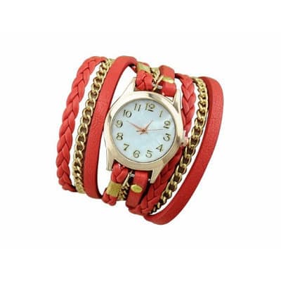 Ladies Leather Bracelet Watch - Red