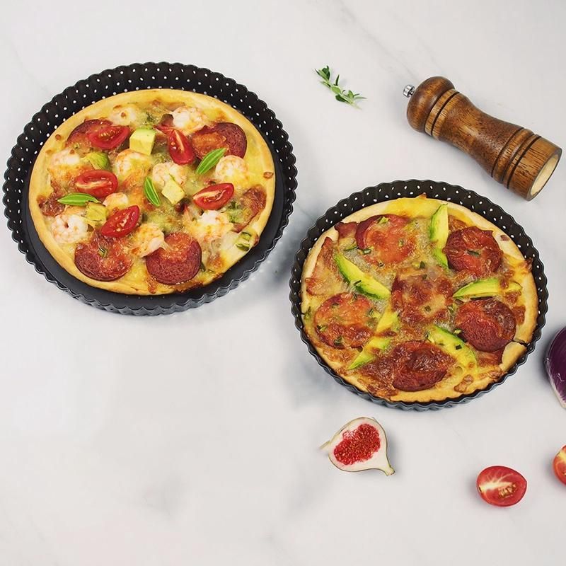 2Pc Carbon Steel Diy Pizza Baking Pan Mesh Tray Home