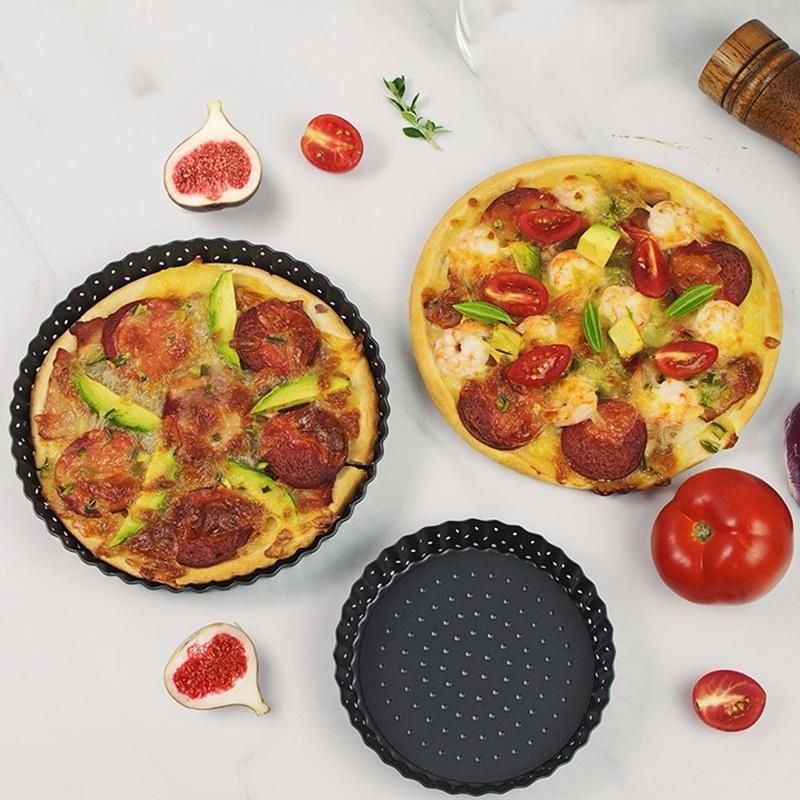 2Pc Carbon Steel Diy Pizza Baking Pan Mesh Tray Home