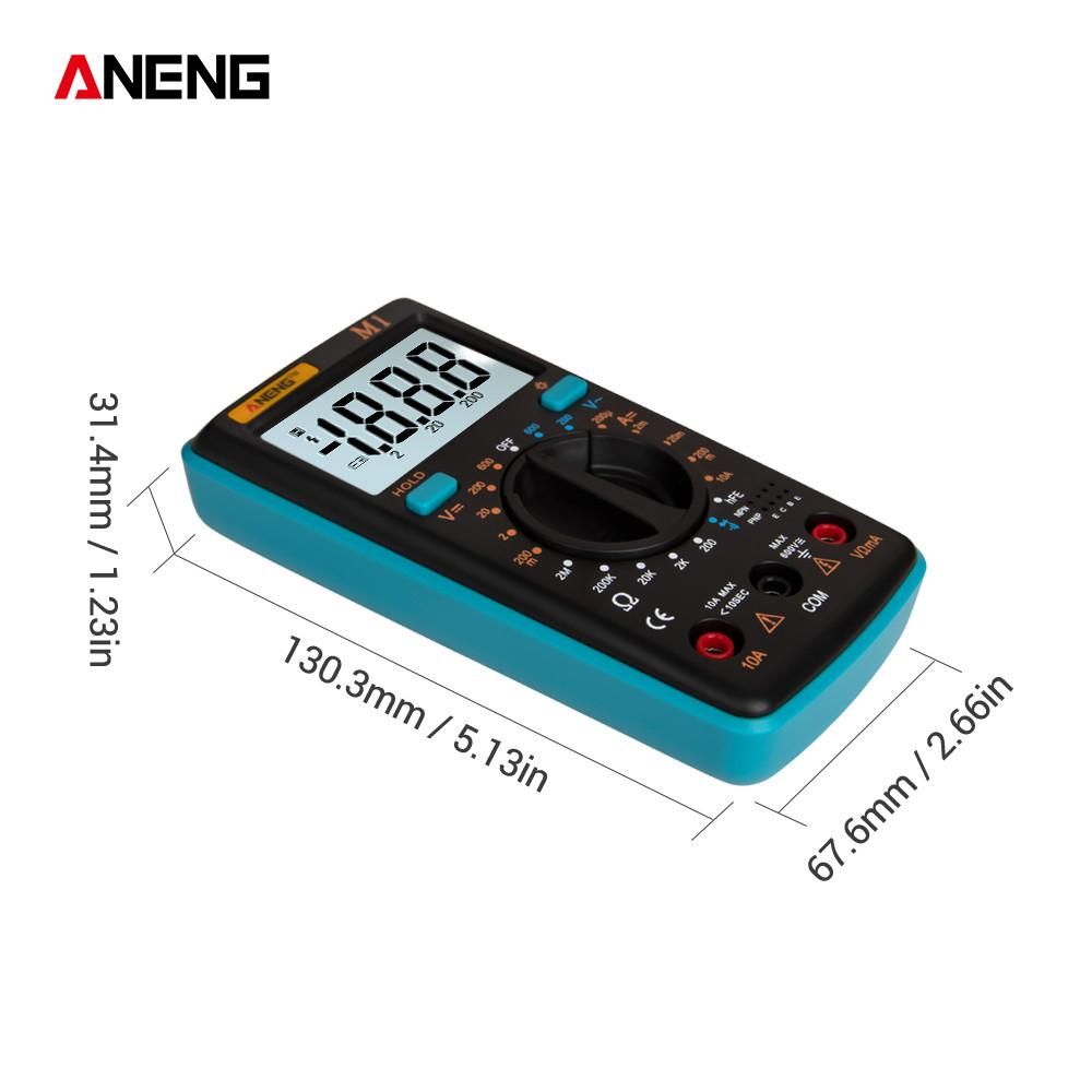ANENG M1 Handheld Digital Multimeter LCD Backlight High Precision AC/DC Voltage Current Resistance Transistor Continuity Tester Overload Protection Blue
